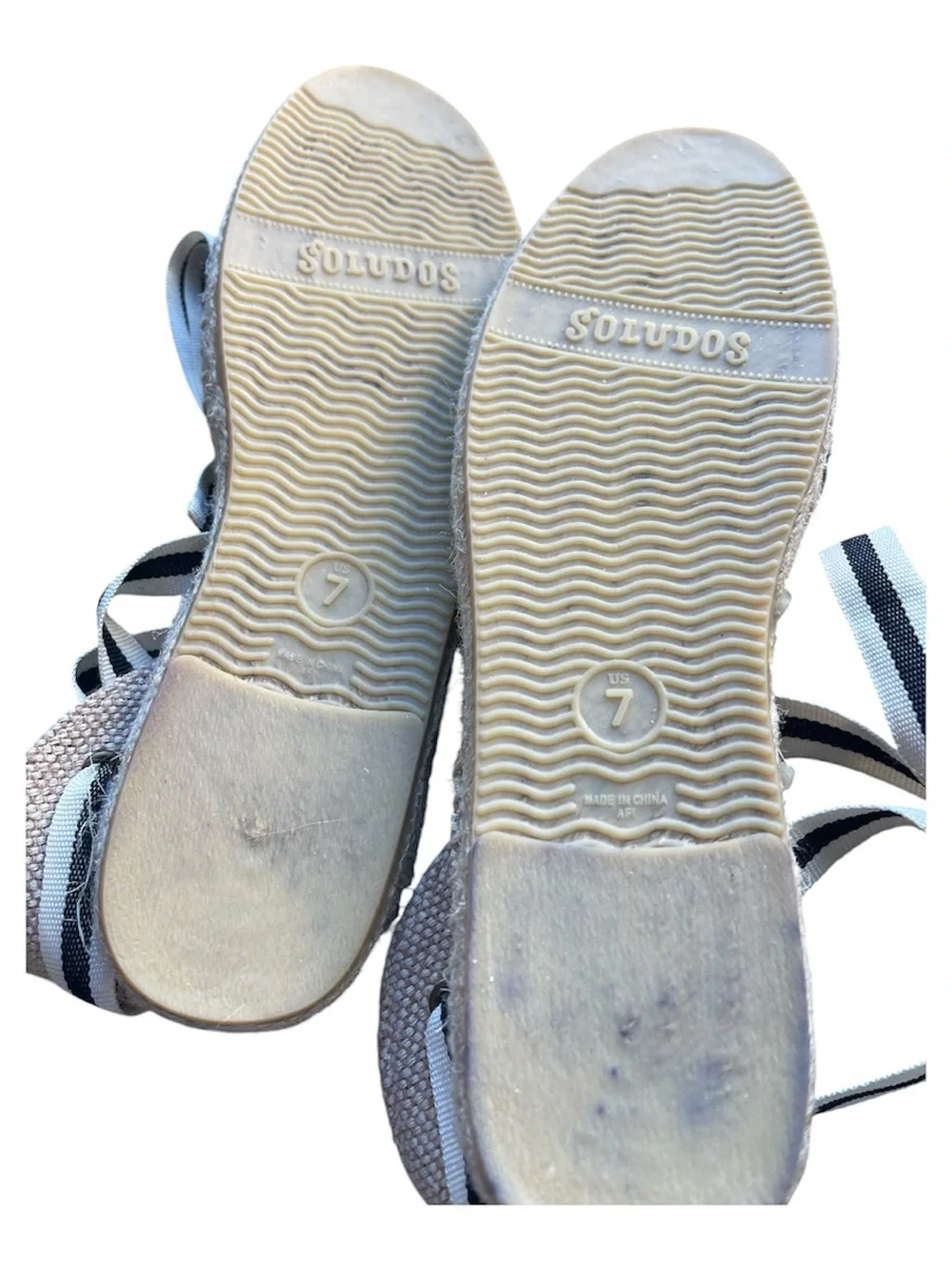 SOLUDOS Lauren Lace Up Espadrille Sandals Ankle Wrap Black Linen Women's. Size 7